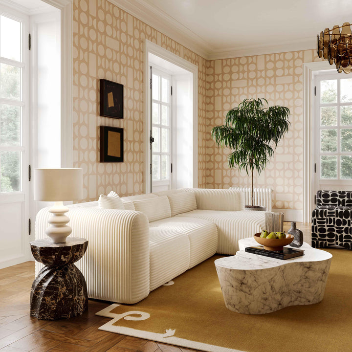 SwayLiving Tarra Fluffy Oversized Cream Corduroy Modular RAF Sectional SOFAS + SECTIONALS