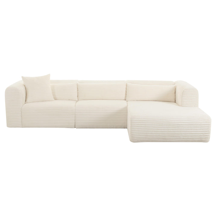 SwayLiving Tarra Fluffy Oversized Cream Corduroy Modular RAF Sectional SOFAS + SECTIONALS