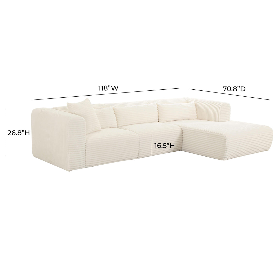 SwayLiving Tarra Fluffy Oversized Cream Corduroy Modular RAF Sectional SOFAS + SECTIONALS