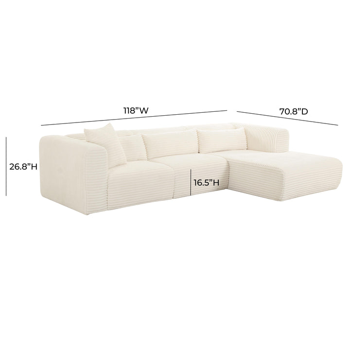 SwayLiving Tarra Fluffy Oversized Cream Corduroy Modular RAF Sectional SOFAS + SECTIONALS