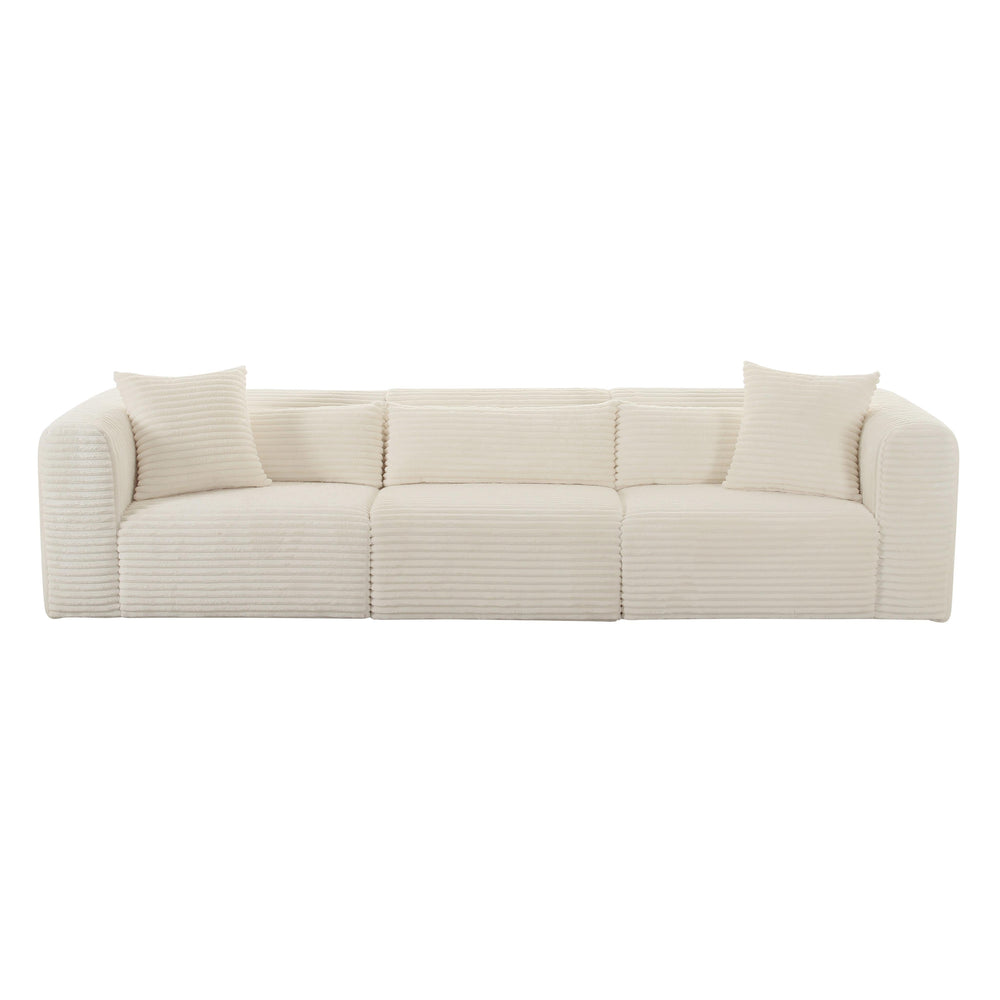 SwayLiving Tarra Fluffy Oversized Cream Corduroy Modular Sofa SOFAS + SECTIONALS