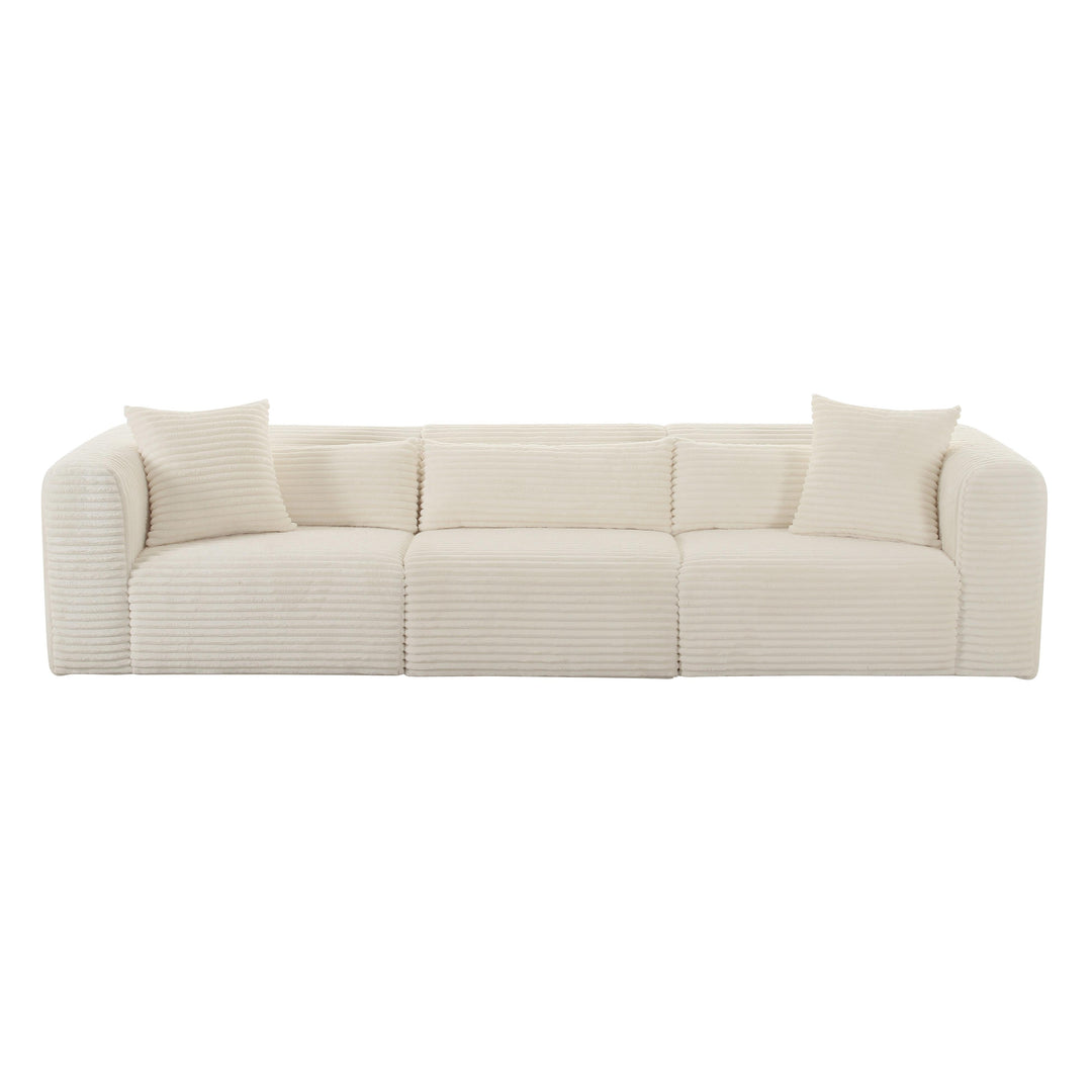 SwayLiving Tarra Fluffy Oversized Cream Corduroy Modular Sofa SOFAS + SECTIONALS