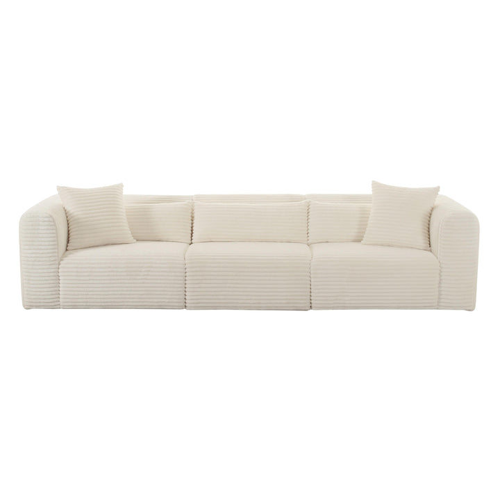 SwayLiving Tarra Fluffy Oversized Cream Corduroy Modular Sofa SOFAS + SECTIONALS