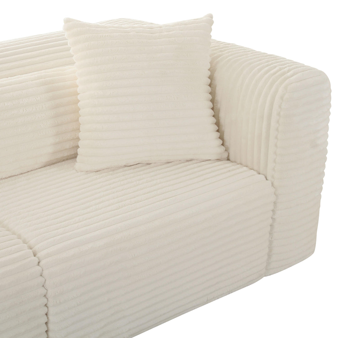 SwayLiving Tarra Fluffy Oversized Cream Corduroy Modular Sofa SOFAS + SECTIONALS