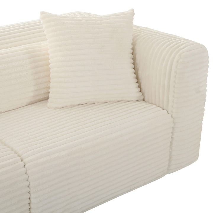 SwayLiving Tarra Fluffy Oversized Cream Corduroy Modular Sofa SOFAS + SECTIONALS