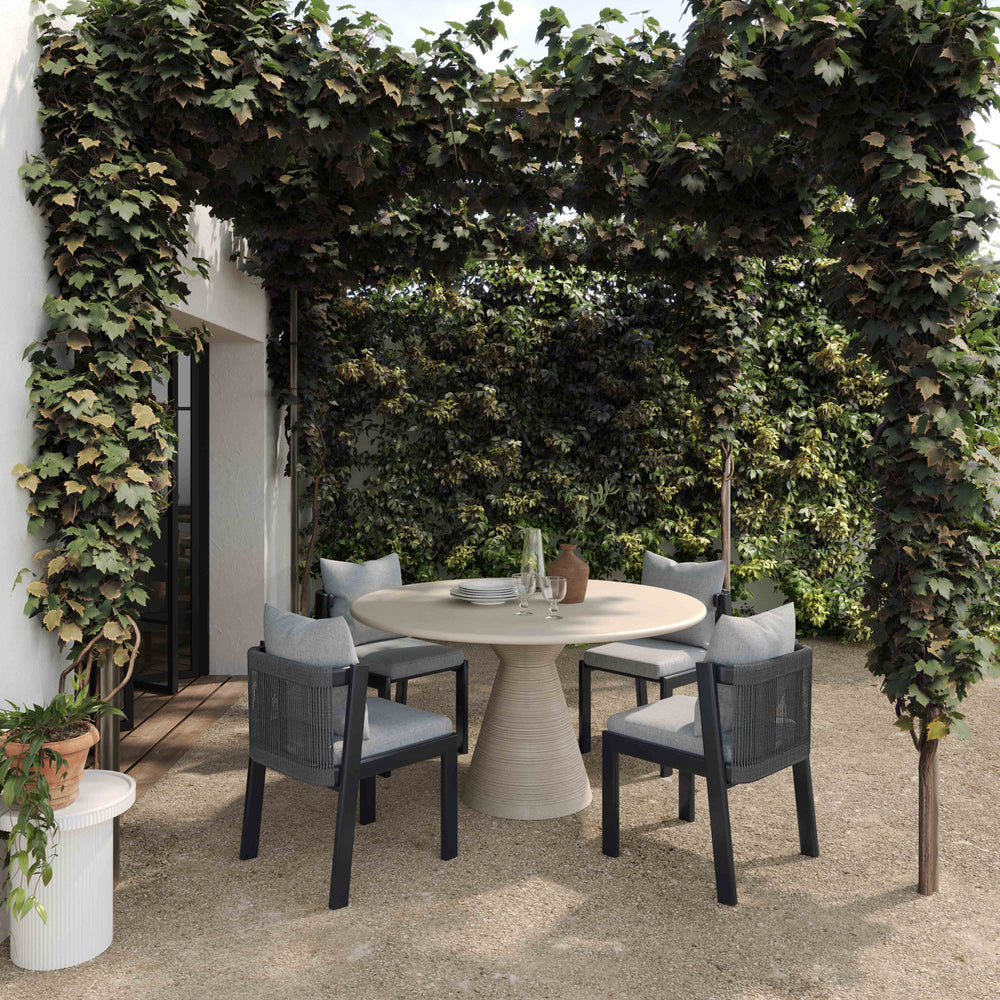 SwayLiving Fern Beige Textured Faux Plaster Concrete Indoor / Outdoor Round Dining Table OUTDOOR DINING TABLES