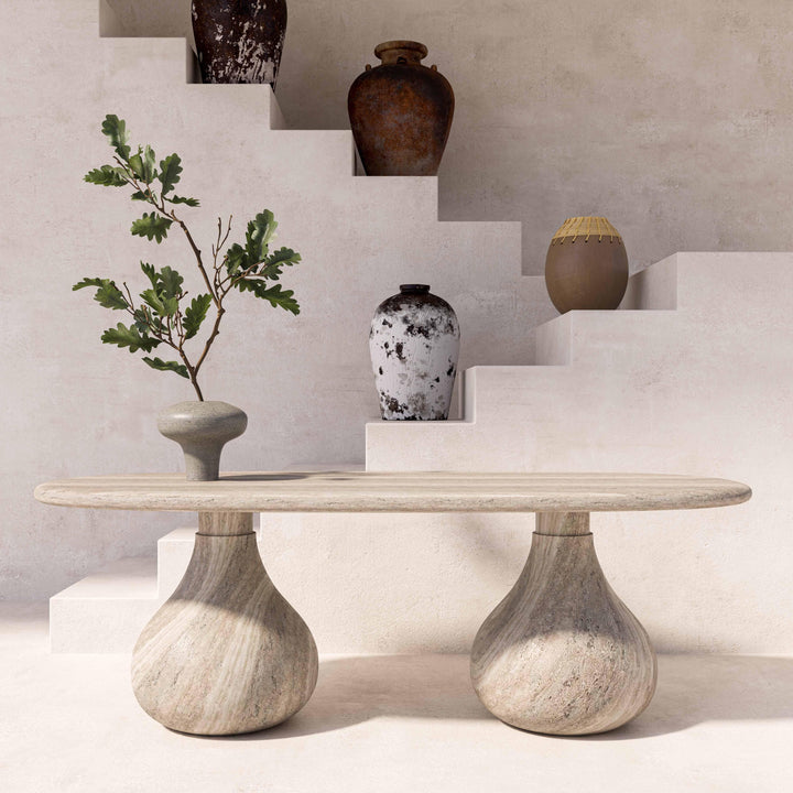 SwayLiving Smooch Faux Travertine Indoor / Outdoor Pedestal Dining Table OUTDOOR DINING TABLES