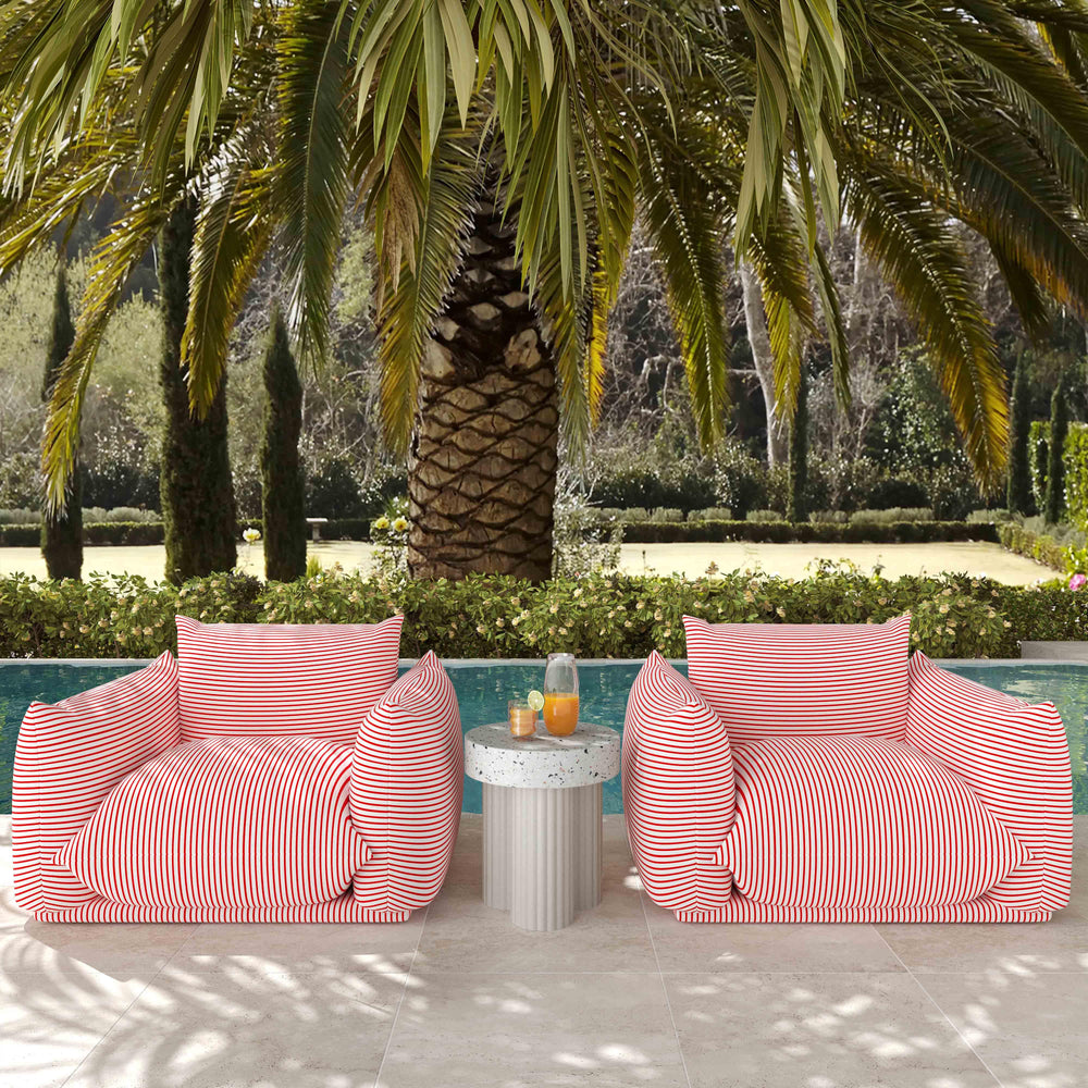 SwayLiving Saint Tropez Pearl and Red Striped Stuffed Outdoor Armchair OUTDOOR CHAISE LOUNGES