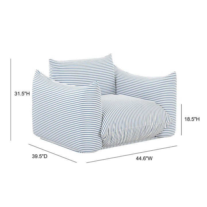 SwayLiving Saint Tropez Pearl and Blue Striped Stuffed Outdoor Armchair OUTDOOR CHAISE LOUNGES