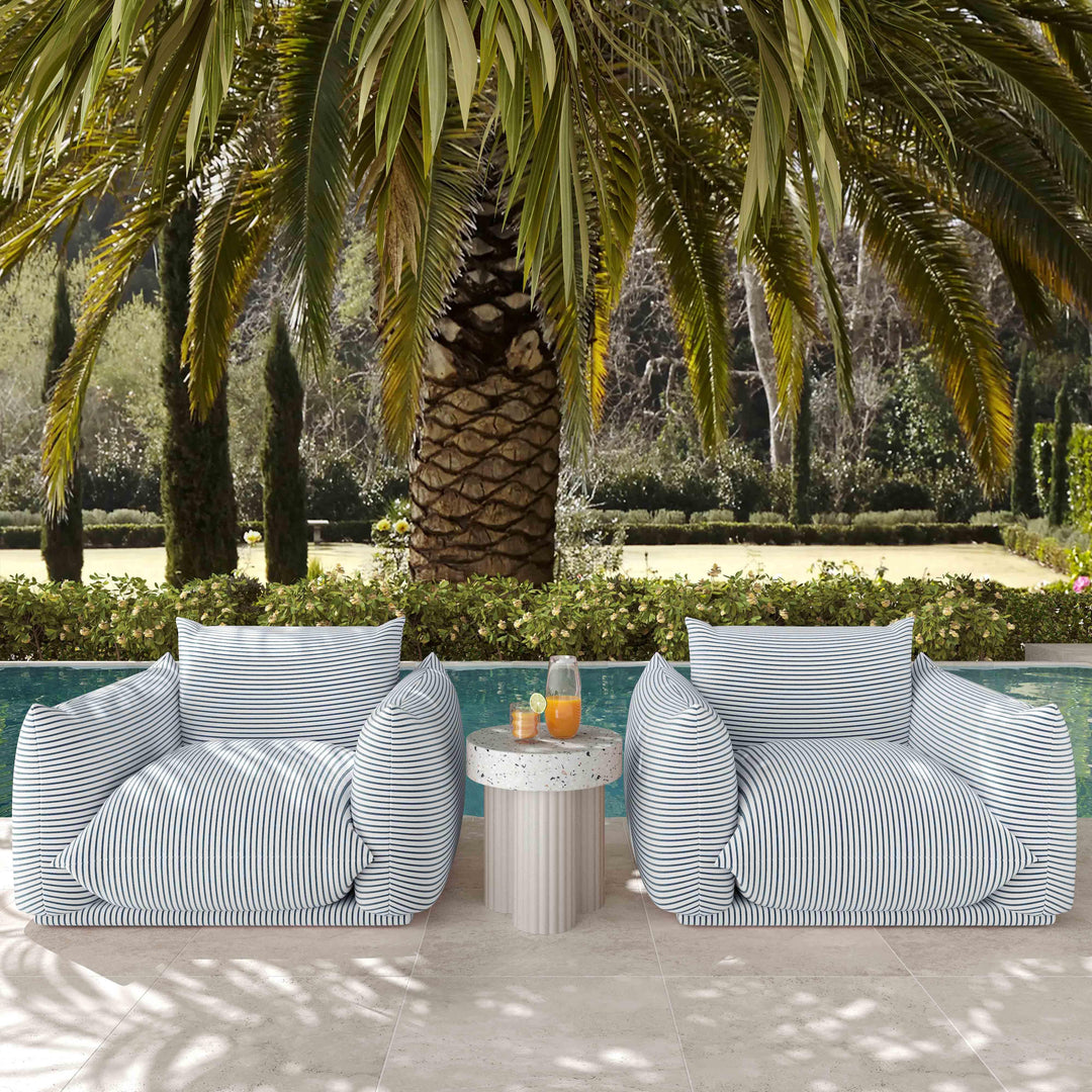 SwayLiving Saint Tropez Pearl and Blue Striped Stuffed Outdoor Armchair OUTDOOR CHAISE LOUNGES