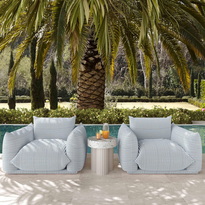 SwayLiving Saint Tropez Pearl and Blue Striped Stuffed Outdoor Armchair OUTDOOR CHAISE LOUNGES