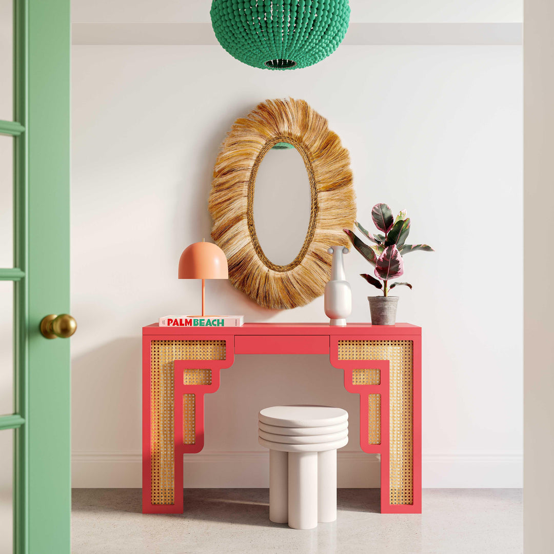 SwayLiving Suzie Coral Pink & Rattan Console Table CONSOLE TABLES