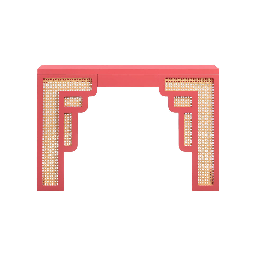 SwayLiving Suzie Coral Pink & Rattan Console Table CONSOLE TABLES