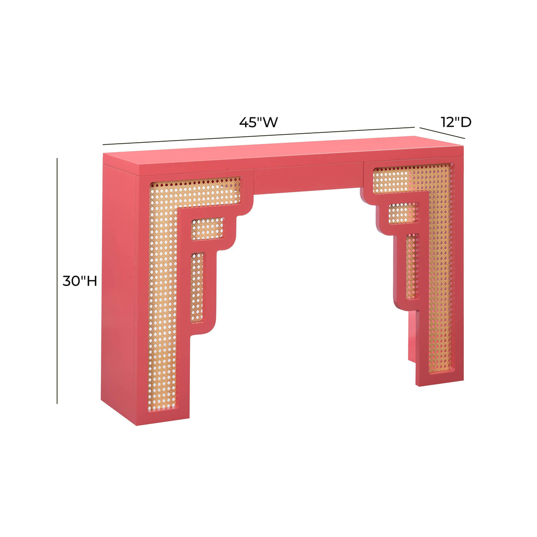 SwayLiving Suzie Coral Pink & Rattan Console Table CONSOLE TABLES