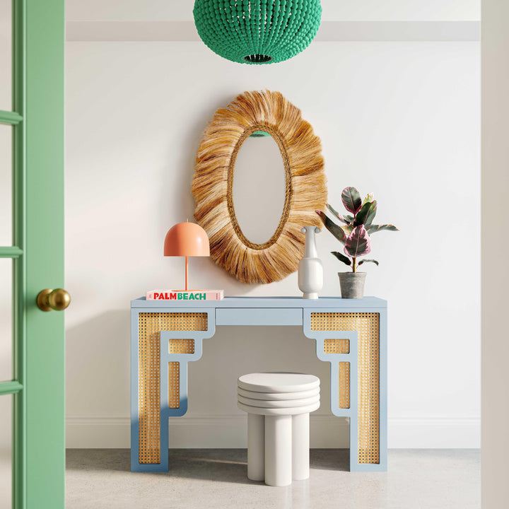 SwayLiving Suzie Pastel Blue & Rattan Console Table CONSOLE TABLES