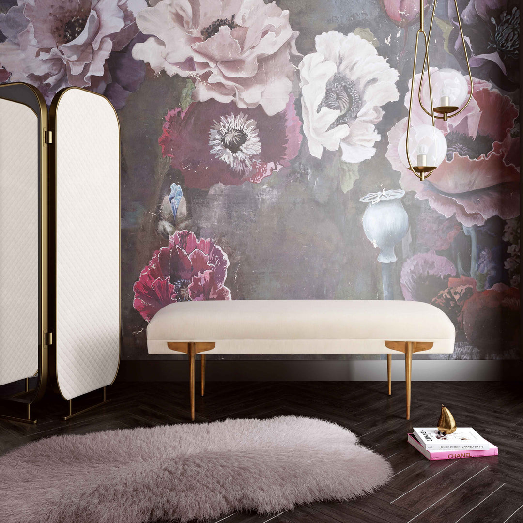 SwayLiving Brno White Waived Velvet Bench BENCHES