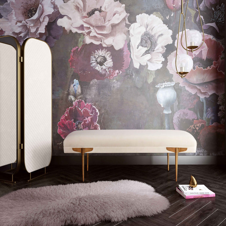 SwayLiving Brno White Waived Velvet Bench BENCHES