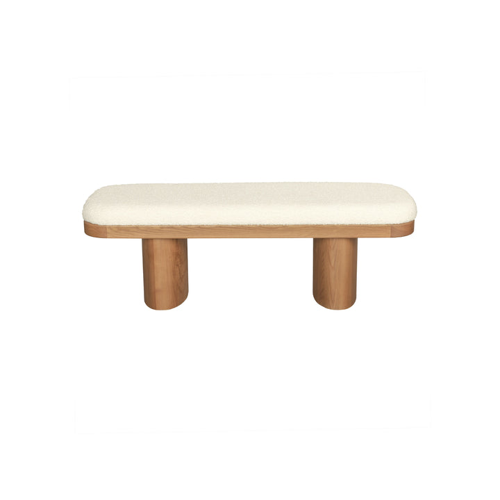 SwayLiving Ollie White Boucle Wooden Bench BENCHES
