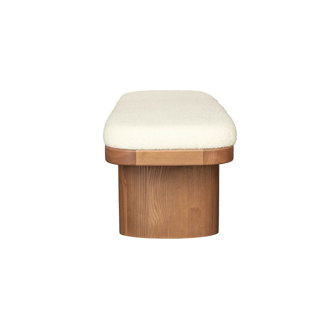 SwayLiving Ollie White Boucle Wooden Bench BENCHES