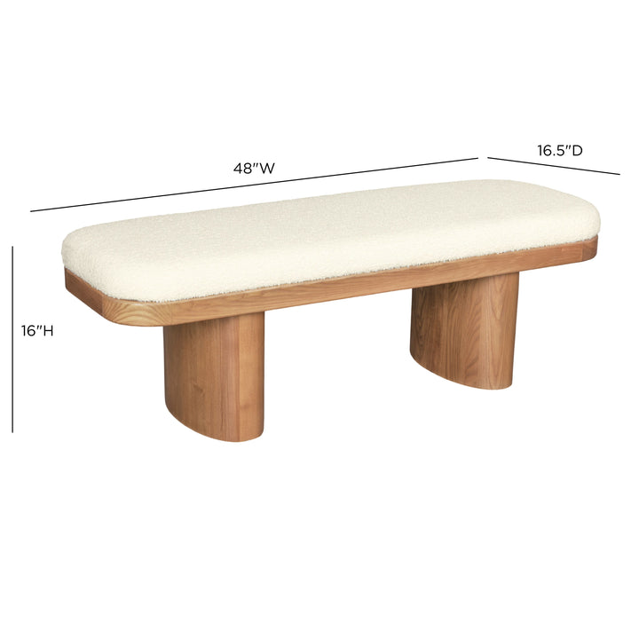 SwayLiving Ollie White Boucle Wooden Bench BENCHES