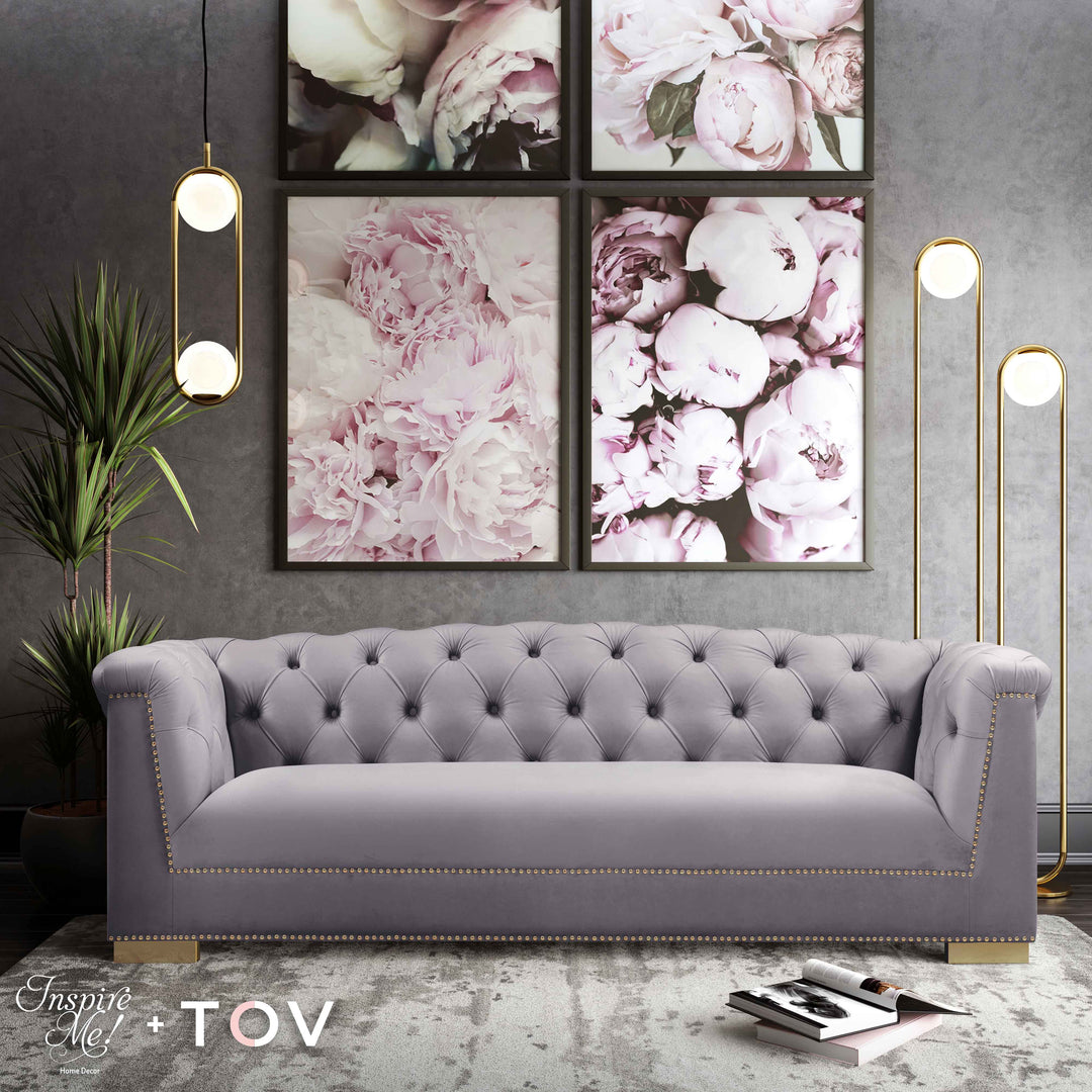 SwayLiving Farah Grey Velvet Sofa SOFAS + SECTIONALS