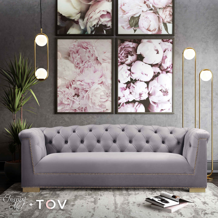 SwayLiving Farah Grey Velvet Sofa SOFAS + SECTIONALS