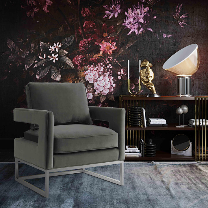 SwayLiving Avery Grey Velvet Chair - Silver Frame ACCENT + LOUNGE CHAIRS