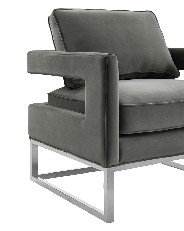 SwayLiving Avery Grey Velvet Chair - Silver Frame ACCENT + LOUNGE CHAIRS