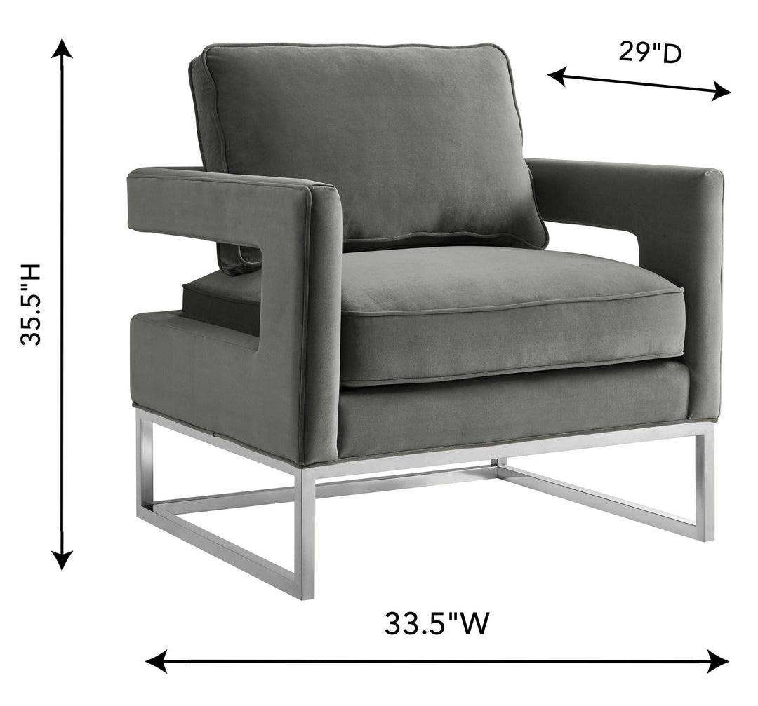 SwayLiving Avery Grey Velvet Chair - Silver Frame ACCENT + LOUNGE CHAIRS
