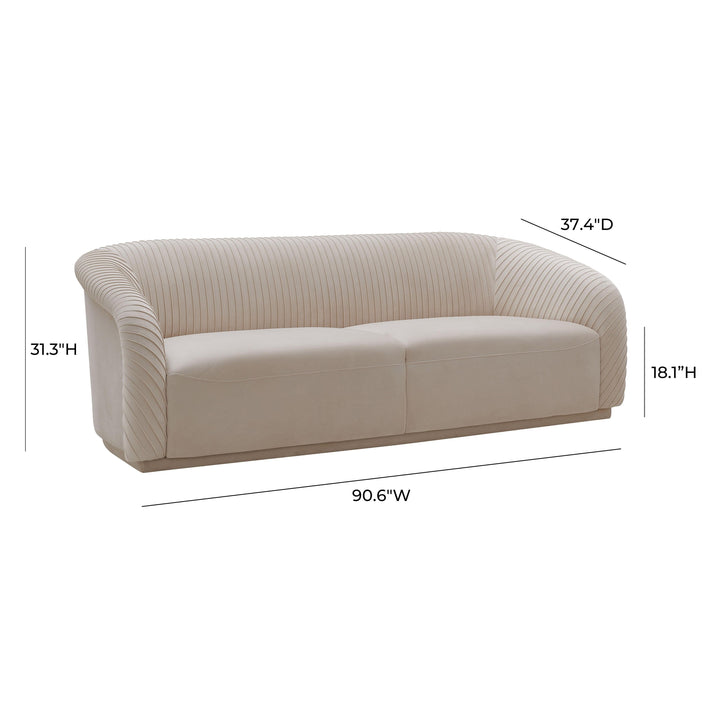 SwayLiving Yara Pleated Beige Velvet Sofa SOFAS + SECTIONALS
