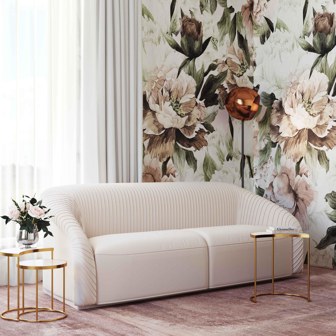 SwayLiving Yara Pleated Beige Velvet Sofa SOFAS + SECTIONALS