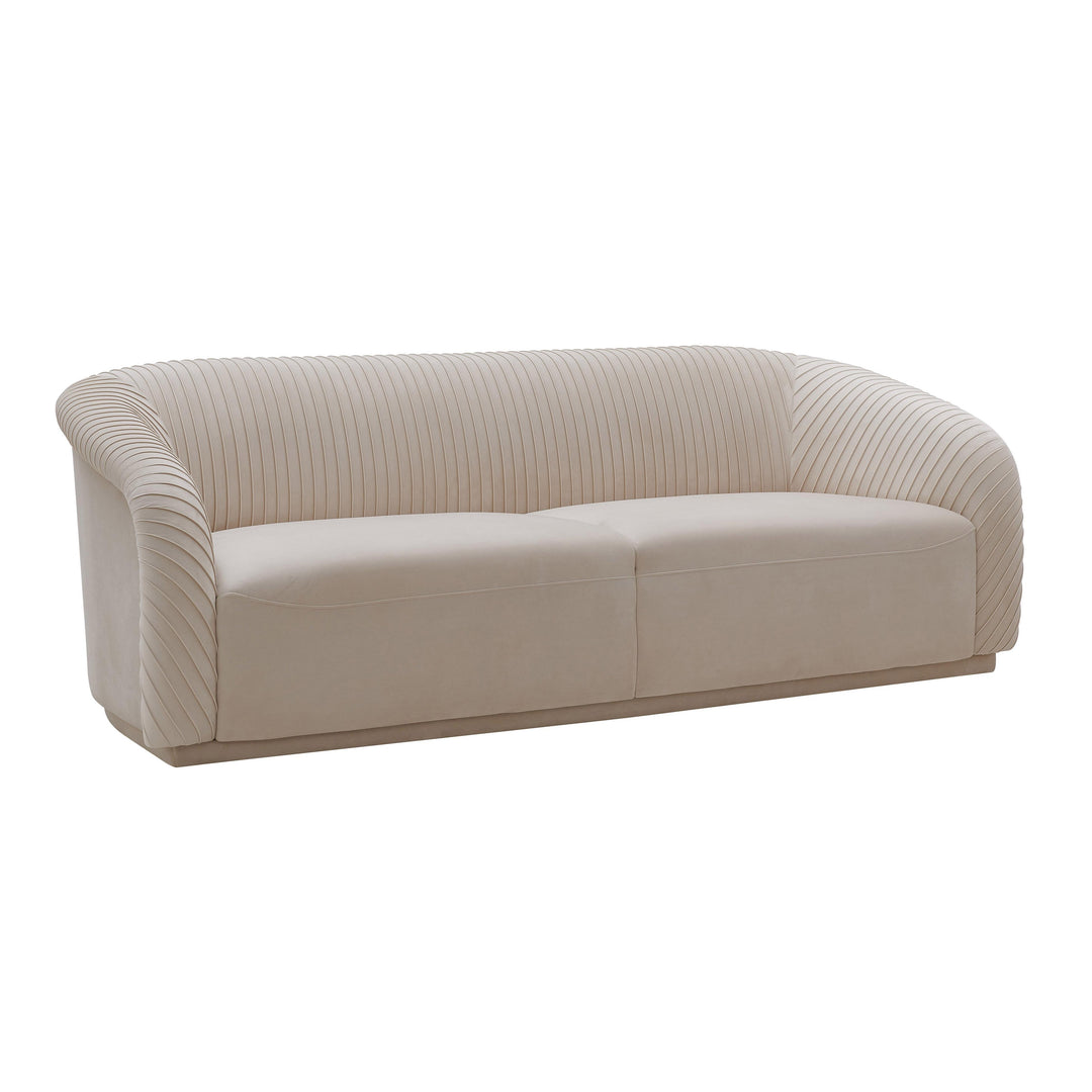 SwayLiving Yara Pleated Beige Velvet Sofa SOFAS + SECTIONALS