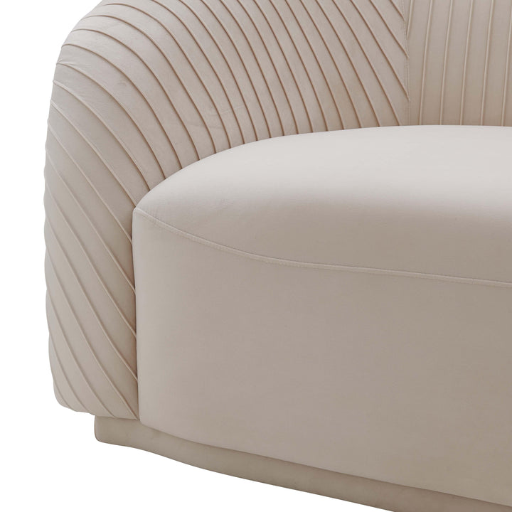 SwayLiving Yara Pleated Beige Velvet Sofa SOFAS + SECTIONALS