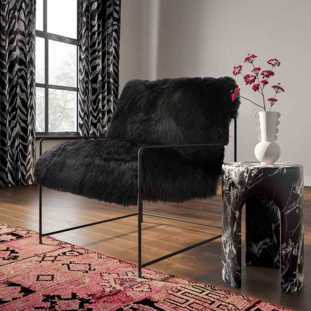 SwayLiving Kimi Black Genuine Sheepskin Chair ACCENT + LOUNGE CHAIRS