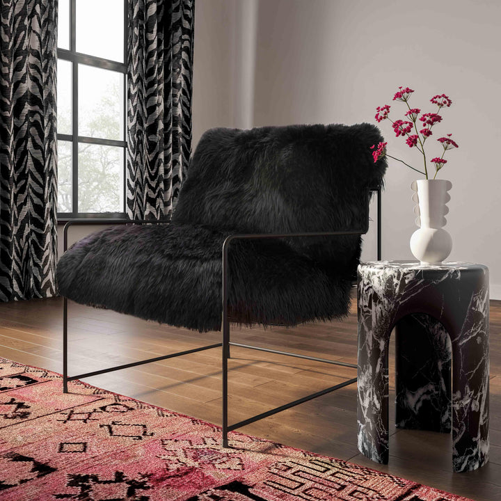 SwayLiving Kimi Black Genuine Sheepskin Chair ACCENT + LOUNGE CHAIRS