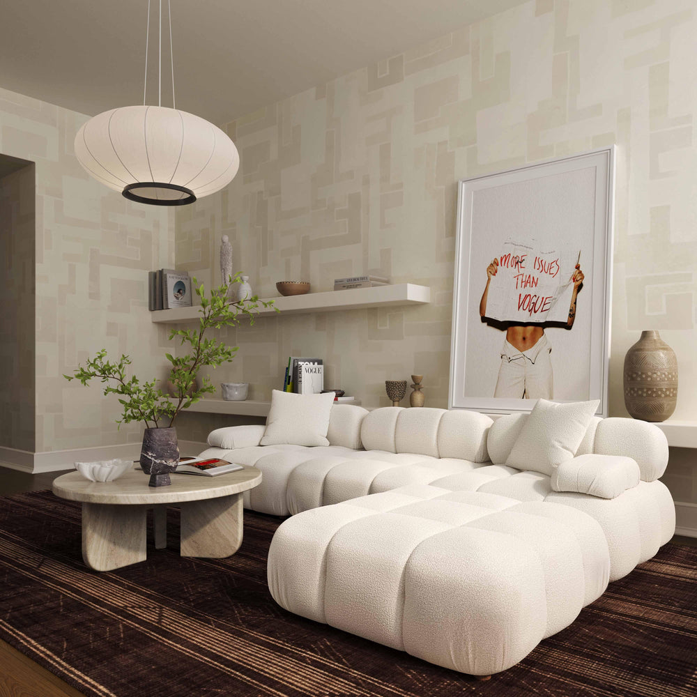SwayLiving Calliope Cream Vegan Shearling Modular Corner Chair ACCENT + LOUNGE CHAIRS