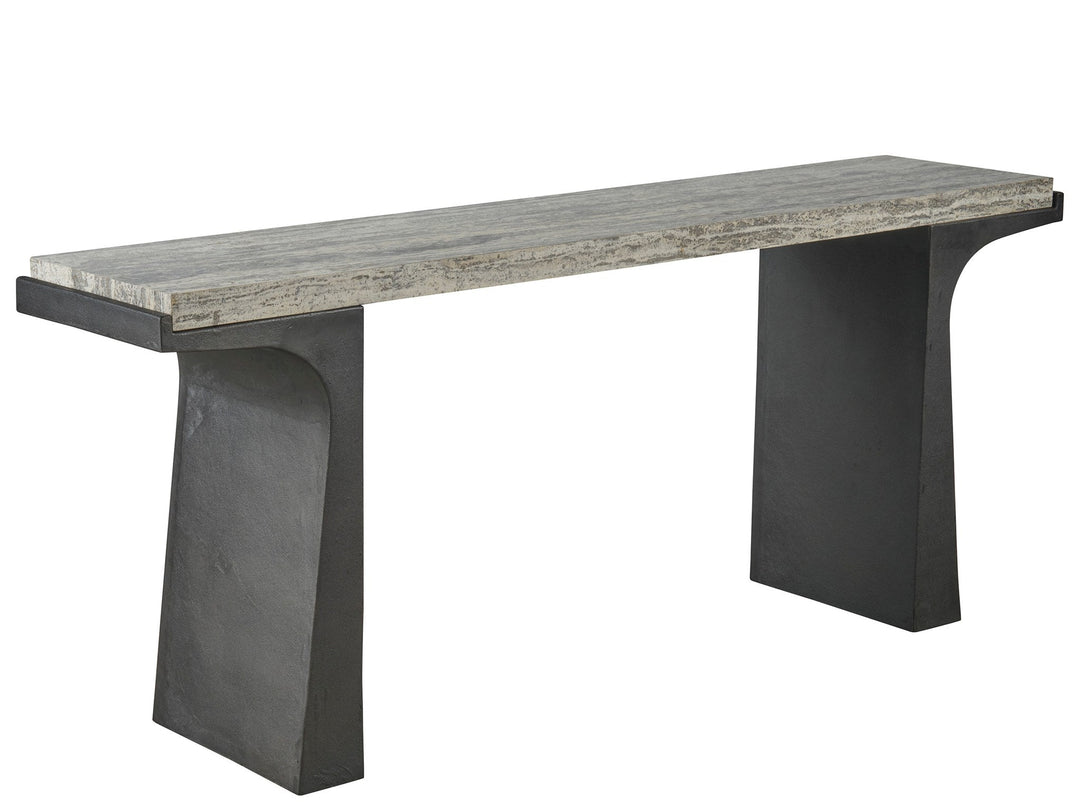 SwayLiving SwayLiving Quill Console Table White Travertine/Dark Bronze