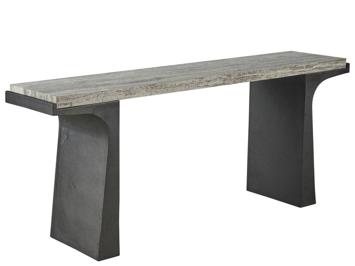 SwayLiving SwayLiving Quill Console Table White Travertine/Dark Bronze