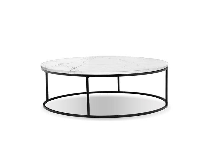 White Semi-Honed Marble/Black Powder Coated Frame