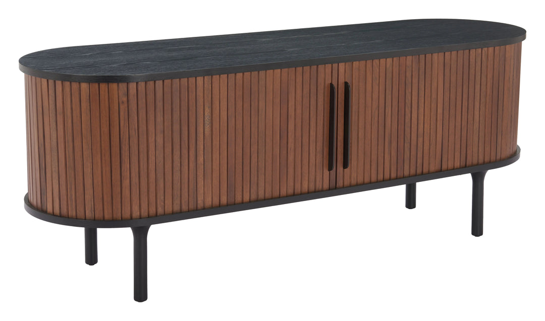 SwayLiving Koriana Entertainment Stand Black & Walnut MEDIA + TV STANDS