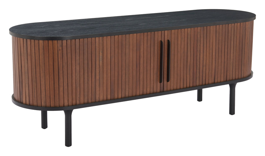 SwayLiving Koriana Entertainment Stand Black & Walnut MEDIA + TV STANDS
