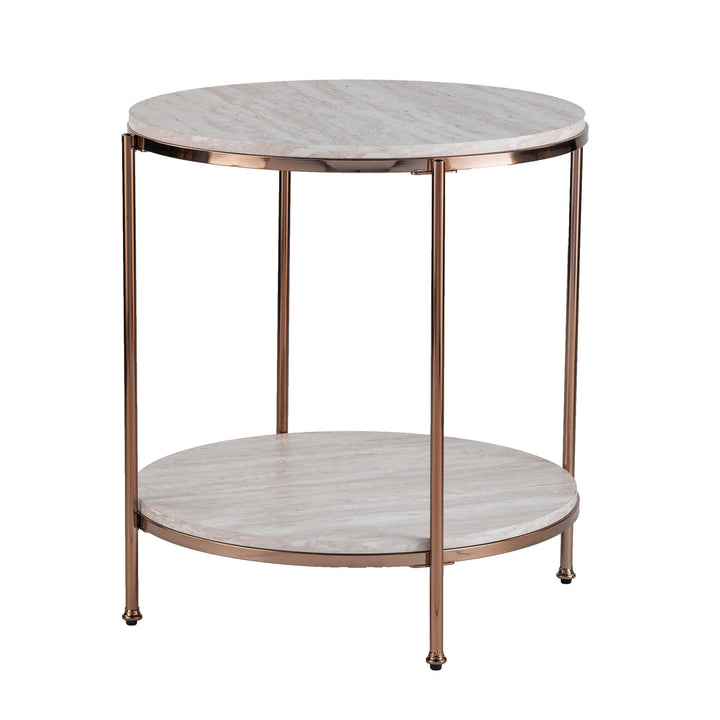 SwayLiving Silas Round Faux Stone End Table - Beige ACCENT TABLES