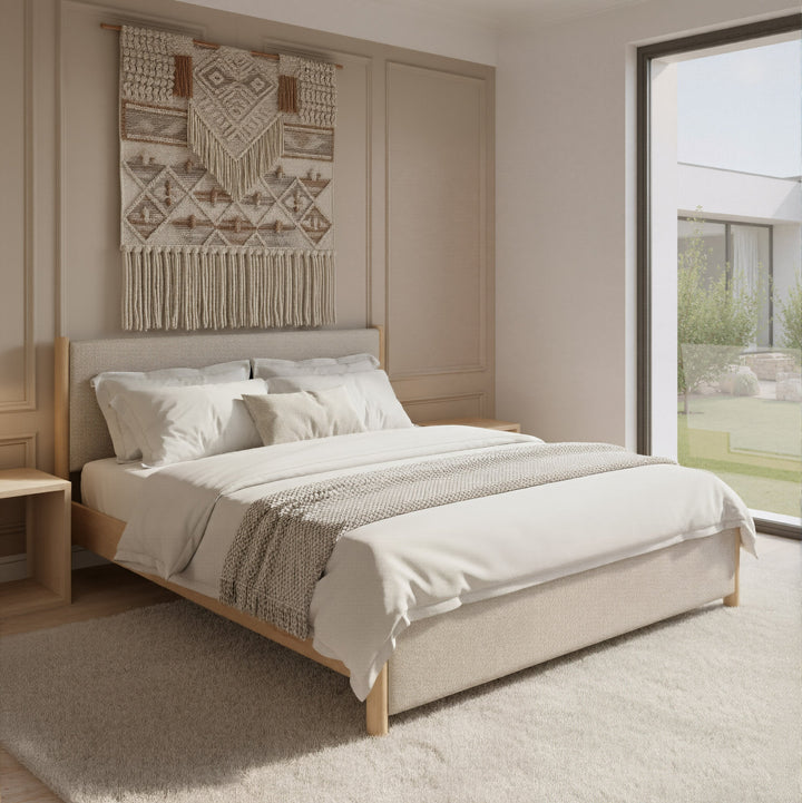 Hadi King Bed Beige & Natural