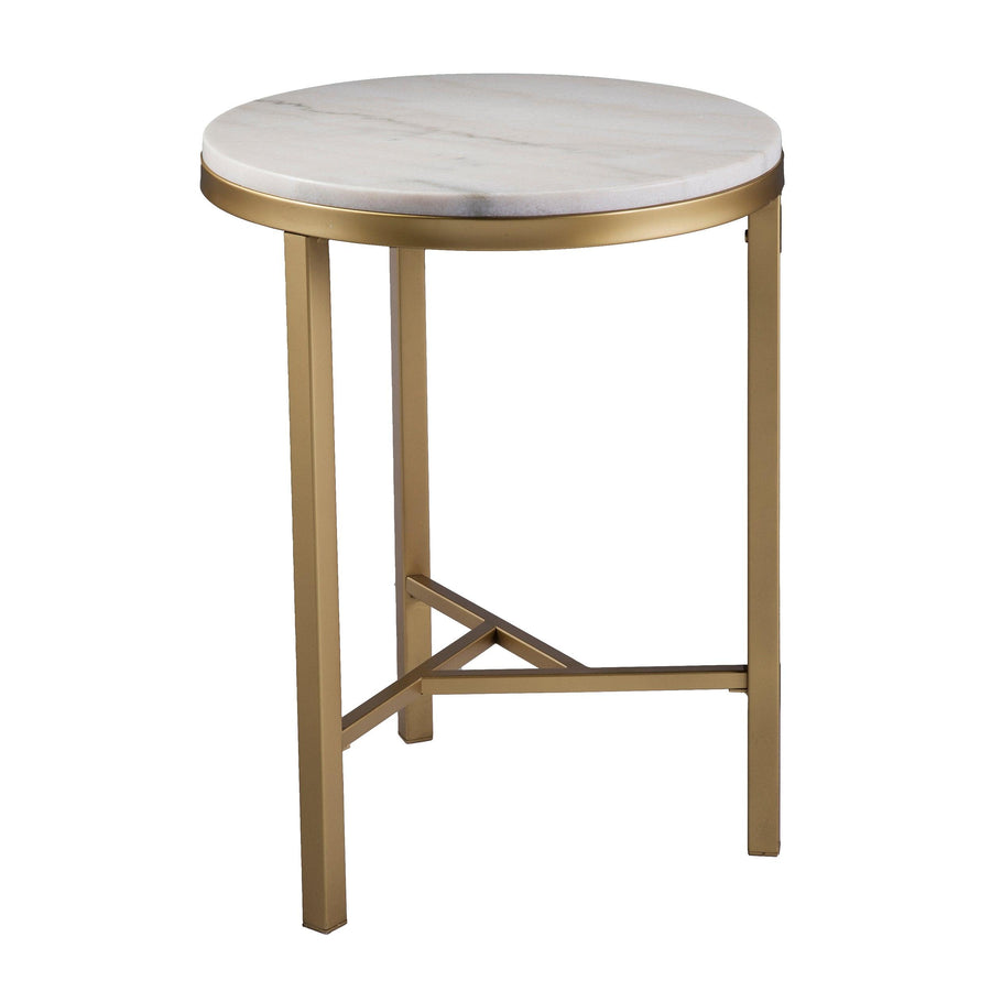 SwayLiving Garza Marble Side Table - Midcentury Modern Style - Champagne w/ Ivory Marble ACCENT TABLES