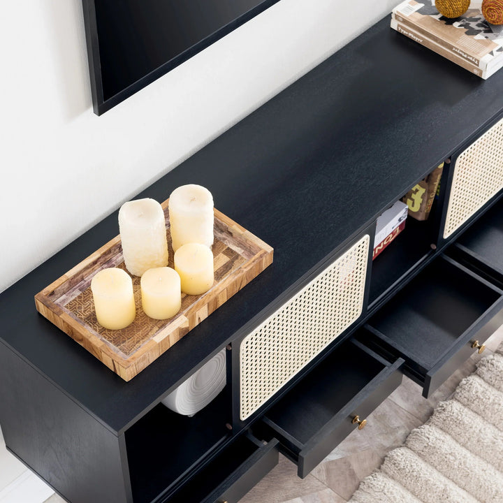 SwayLiving Holly & Martin Simms Midcentury Modern Media Console - Black MEDIA + TV STANDS