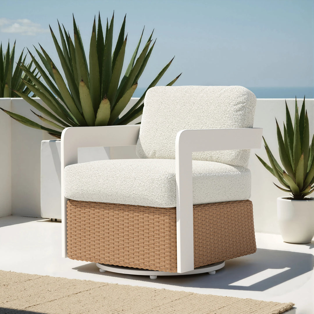 SwayLiving Gelo Swivel Chair White & Brown outd