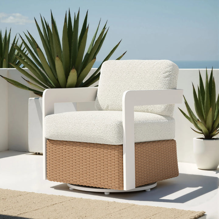 SwayLiving Gelo Swivel Chair White & Brown outd