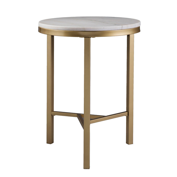 SwayLiving Garza Marble Side Table - Midcentury Modern Style - Champagne w/ Ivory Marble ACCENT TABLES