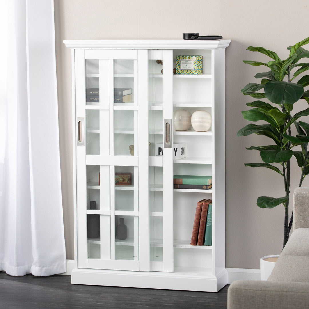 SwayLiving Media Cabinet w/ Sliding Doors - White MEDIA + TV STANDS