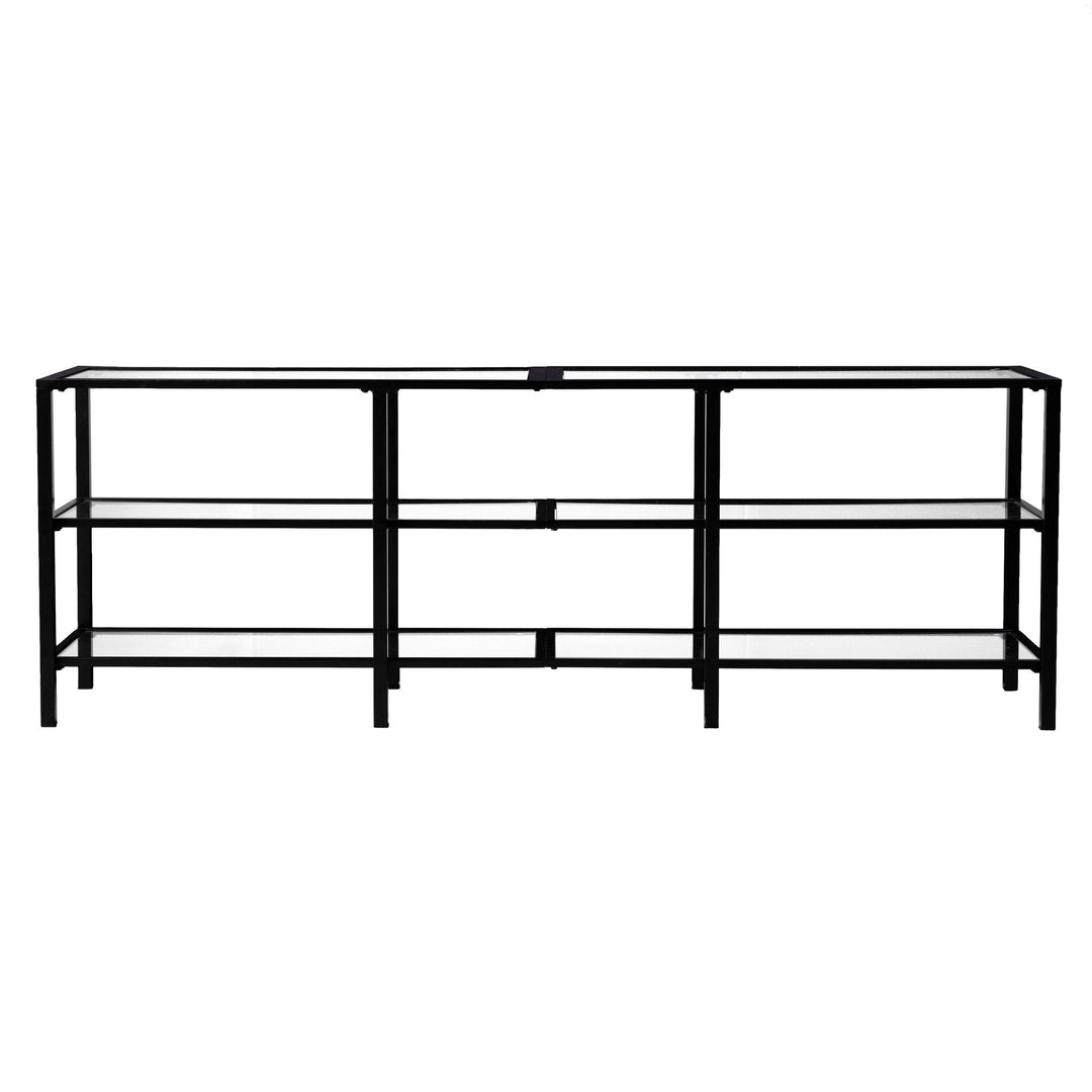 SwayLiving Tyler Metal/Glass Media Stand – Transitional Style - Black MEDIA + TV STANDS